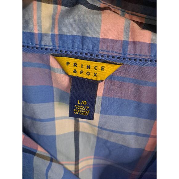 Prince & Fox Pink and Blue Plaid Button Up Shirt Size Large - Picture 6 of 8